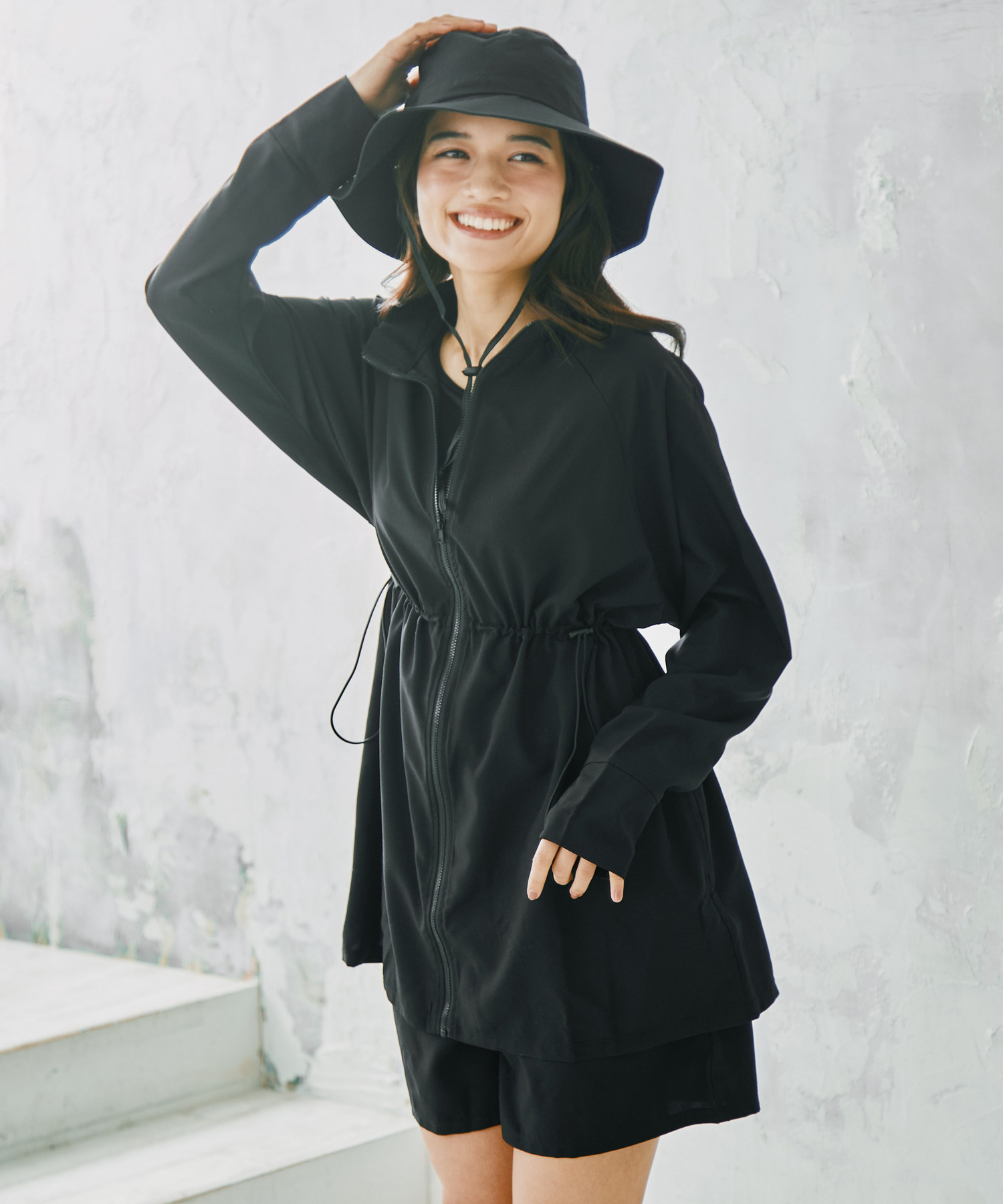 紫外線防止】【UVカット】WEB限定 バケットハット付きUVカットリブ