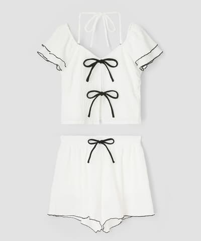 【2026年新作】フロントリボンフリルトップスインナーパンツ水着【Beach Queen（ビーチクイーン）】