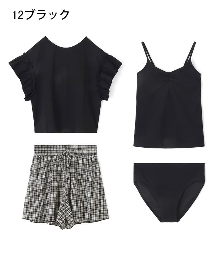 2026年新作】タンキニ水着+フリルTシャツ+サッカーギンガムボトム付き4