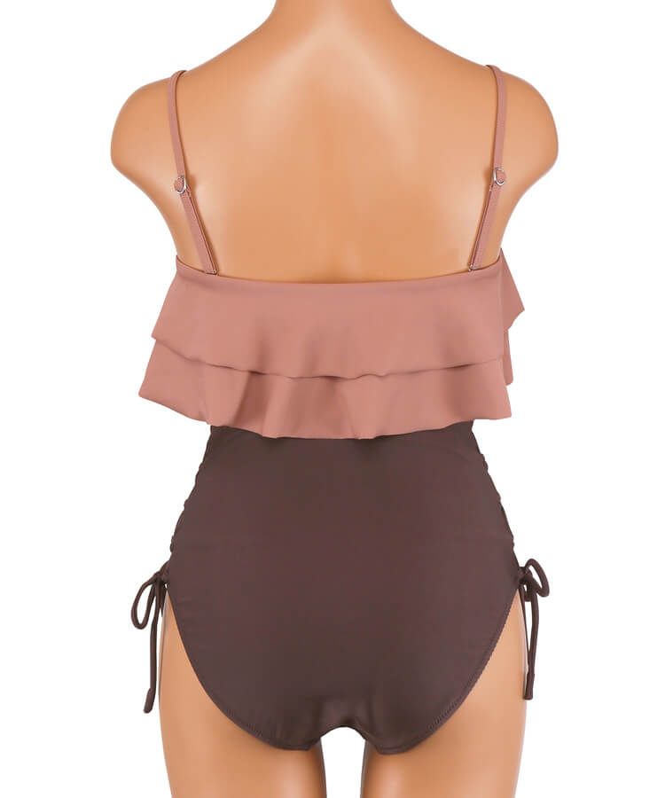 無地2段フレアトップ ハイウェストビキニ 水着【BLUE EDGE】