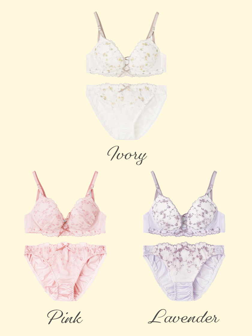 フラワー刺繍ダブルクロスブラジャー&ショーツセット