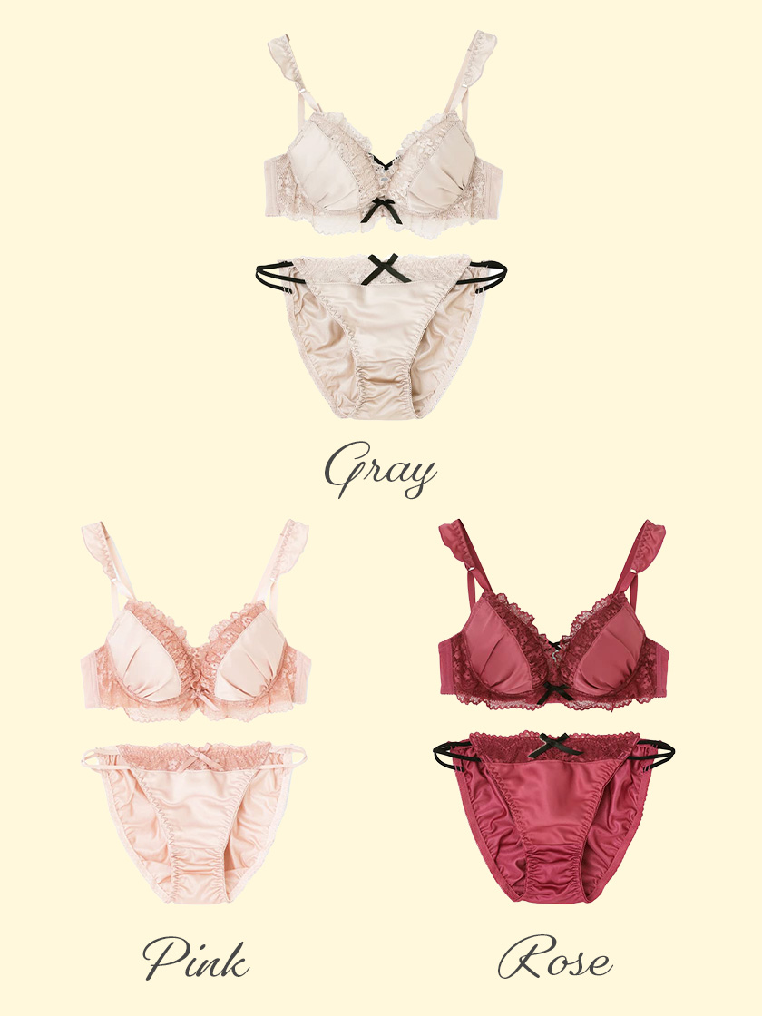 フェミニンサテンクロス ブラジャー&ショーツセット