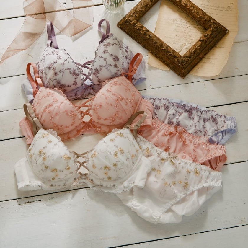 フラワー刺繍ダブルクロスブラジャー&ショーツセット