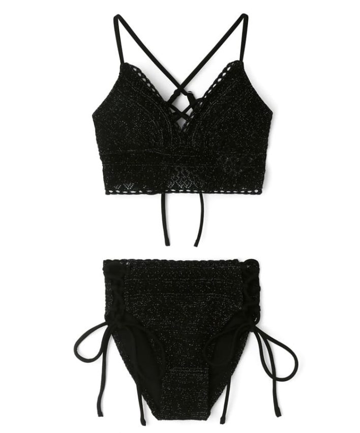 【超美品】ラメニット スカラップビキニ 盛れビキニ 2024年新作】ロングスカラップニットビキニ【Beach Queen
