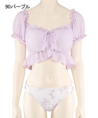 フリル付きライトパープル水着 そごう横浜店】フェミニンなフリルパフスリーブ水着♥♥ - 日本最大級
